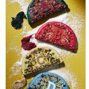 NWT ANTHROPOLOGIE BEADED MONOGRAM POUCH